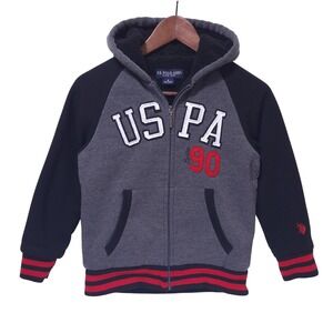 US Polo Assn Sherpa Lined Hoodie‎ Jacket Zip Up Plush Kids 8 Grey Black Red